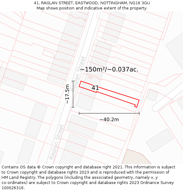 41, RAGLAN STREET, EASTWOOD, NOTTINGHAM, NG16 3GU: Plot and title map
