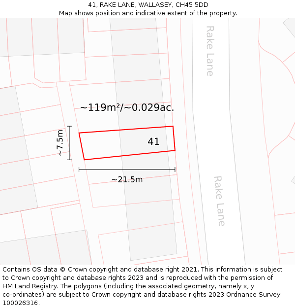 41, RAKE LANE, WALLASEY, CH45 5DD: Plot and title map