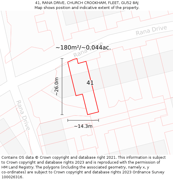 41, RANA DRIVE, CHURCH CROOKHAM, FLEET, GU52 8AJ: Plot and title map