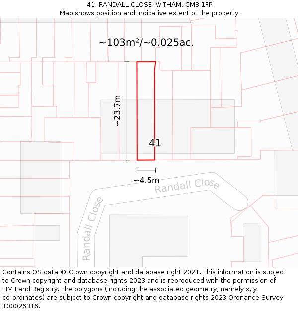 41, RANDALL CLOSE, WITHAM, CM8 1FP: Plot and title map