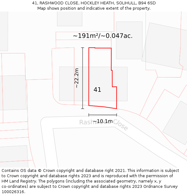 41, RASHWOOD CLOSE, HOCKLEY HEATH, SOLIHULL, B94 6SD: Plot and title map