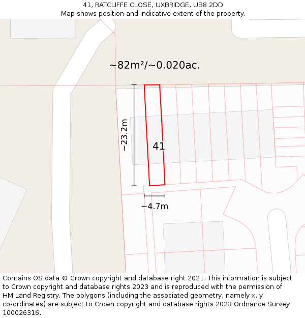 41, RATCLIFFE CLOSE, UXBRIDGE, UB8 2DD: Plot and title map