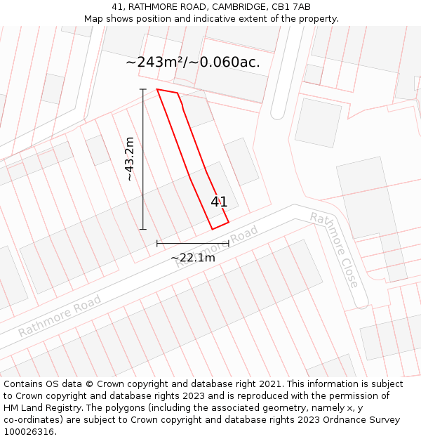 41, RATHMORE ROAD, CAMBRIDGE, CB1 7AB: Plot and title map