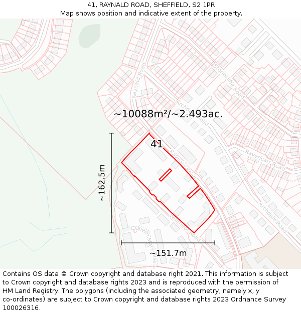 41, RAYNALD ROAD, SHEFFIELD, S2 1PR: Plot and title map