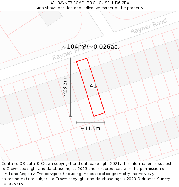 41, RAYNER ROAD, BRIGHOUSE, HD6 2BX: Plot and title map
