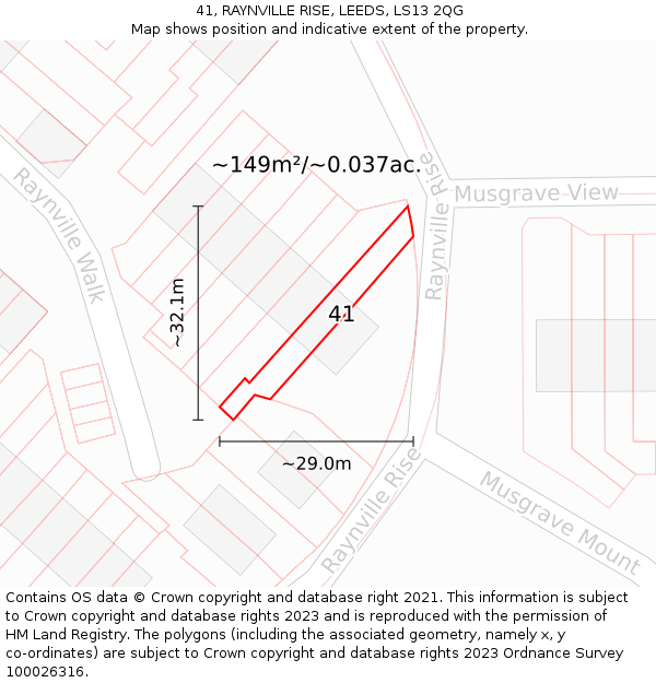 41, RAYNVILLE RISE, LEEDS, LS13 2QG: Plot and title map