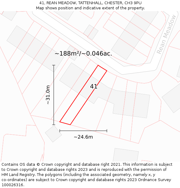 41, REAN MEADOW, TATTENHALL, CHESTER, CH3 9PU: Plot and title map