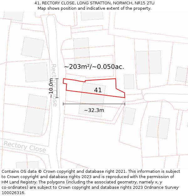 41, RECTORY CLOSE, LONG STRATTON, NORWICH, NR15 2TU: Plot and title map