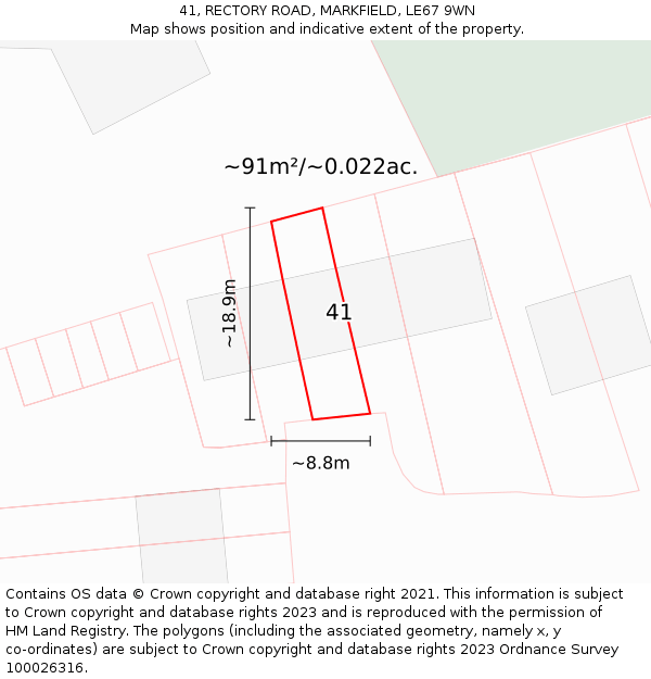 41, RECTORY ROAD, MARKFIELD, LE67 9WN: Plot and title map
