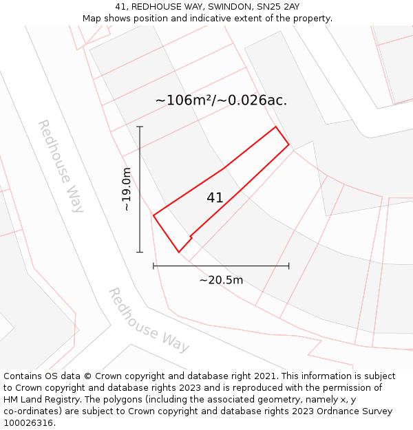 41, REDHOUSE WAY, SWINDON, SN25 2AY: Plot and title map