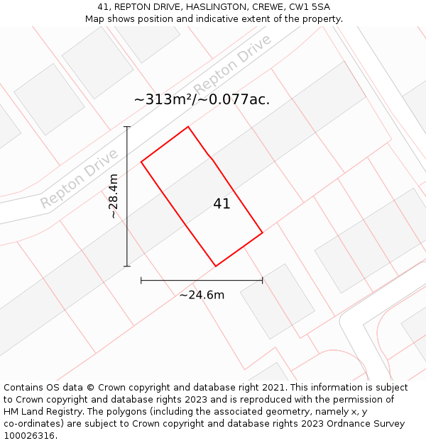 41, REPTON DRIVE, HASLINGTON, CREWE, CW1 5SA: Plot and title map