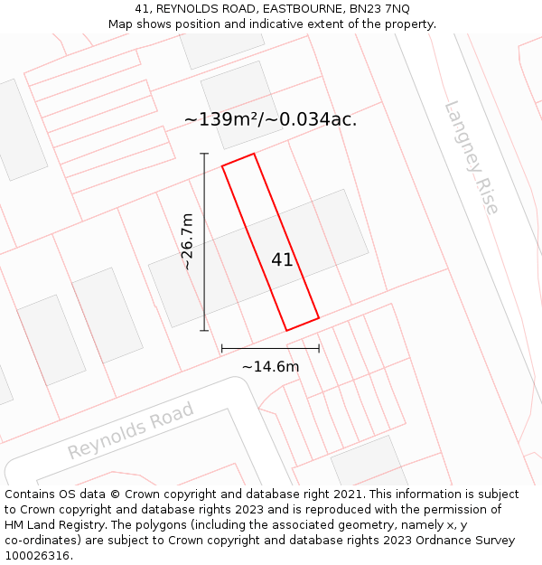 41, REYNOLDS ROAD, EASTBOURNE, BN23 7NQ: Plot and title map