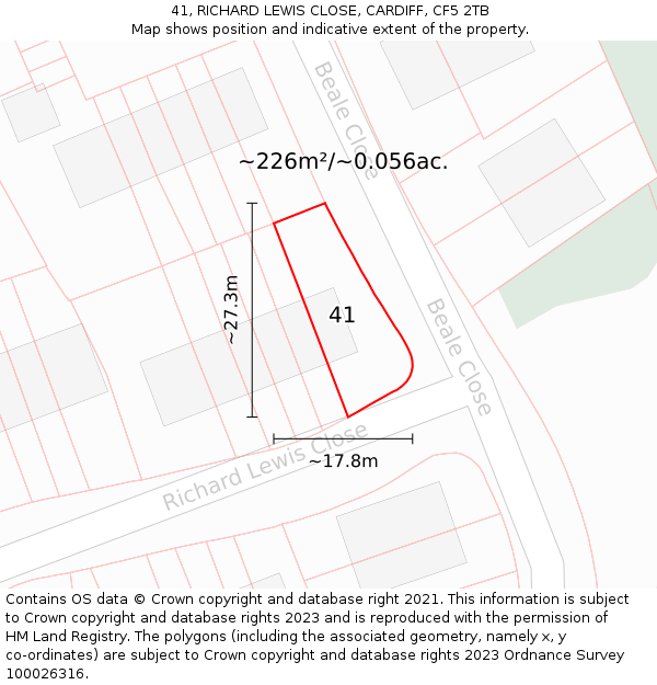 41, RICHARD LEWIS CLOSE, CARDIFF, CF5 2TB: Plot and title map