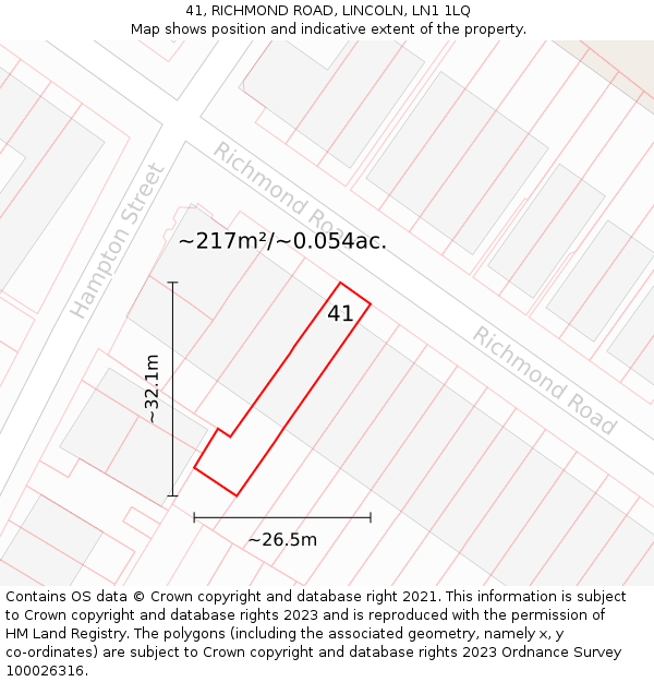 41, RICHMOND ROAD, LINCOLN, LN1 1LQ: Plot and title map