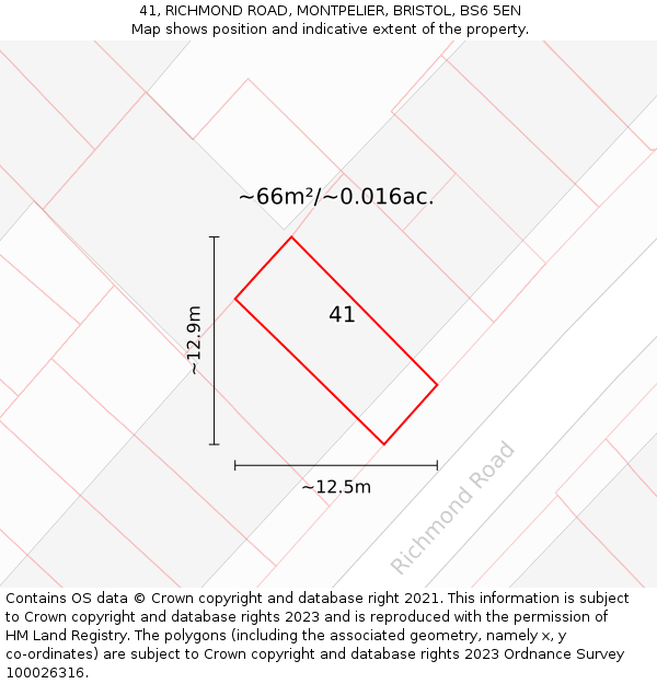 41, RICHMOND ROAD, MONTPELIER, BRISTOL, BS6 5EN: Plot and title map
