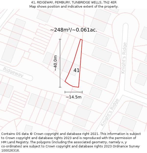41, RIDGEWAY, PEMBURY, TUNBRIDGE WELLS, TN2 4ER: Plot and title map