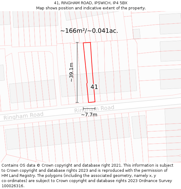 41, RINGHAM ROAD, IPSWICH, IP4 5BX: Plot and title map