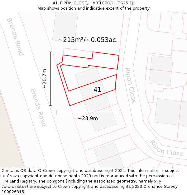 41, RIPON CLOSE, HARTLEPOOL, TS25 1JL: Plot and title map
