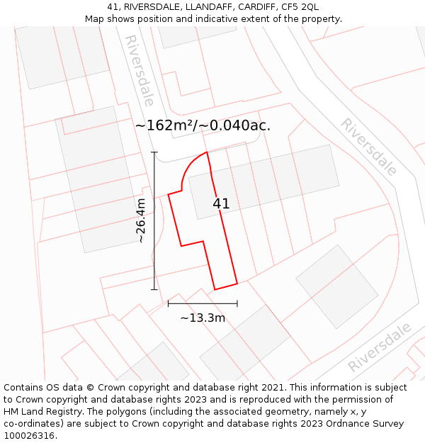 41, RIVERSDALE, LLANDAFF, CARDIFF, CF5 2QL: Plot and title map