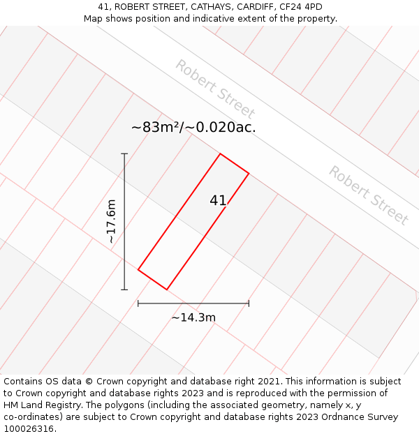 41, ROBERT STREET, CATHAYS, CARDIFF, CF24 4PD: Plot and title map