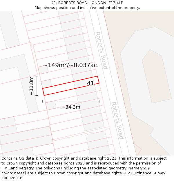 41, ROBERTS ROAD, LONDON, E17 4LP: Plot and title map
