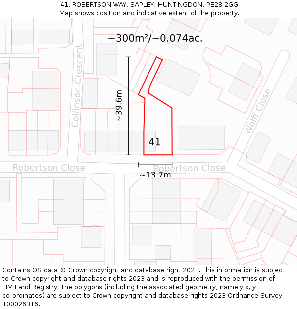 41, ROBERTSON WAY, SAPLEY, HUNTINGDON, PE28 2GG: Plot and title map