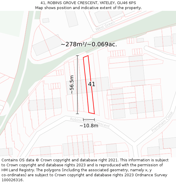 41, ROBINS GROVE CRESCENT, YATELEY, GU46 6PS: Plot and title map