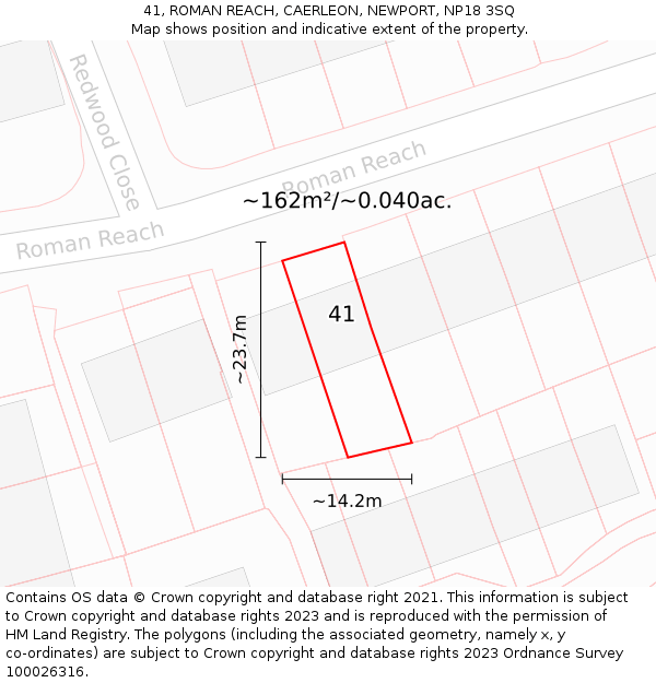 41, ROMAN REACH, CAERLEON, NEWPORT, NP18 3SQ: Plot and title map