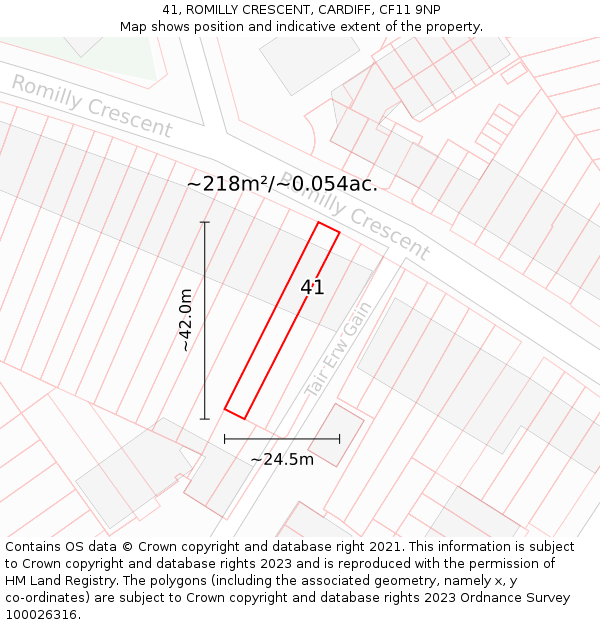41, ROMILLY CRESCENT, CARDIFF, CF11 9NP: Plot and title map