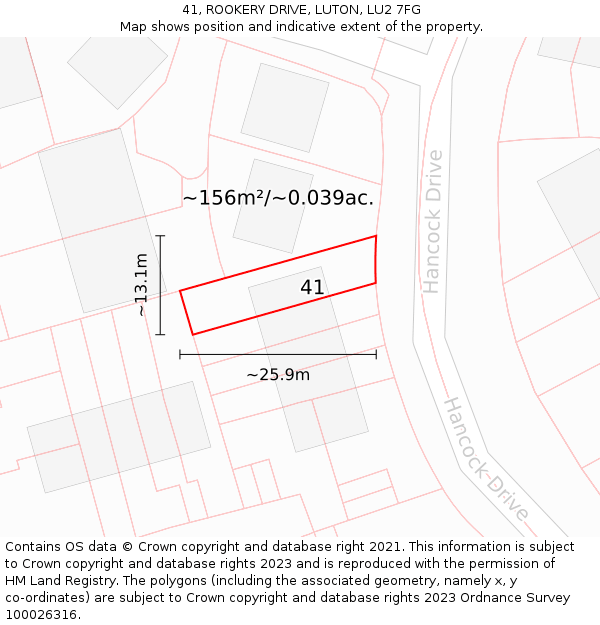 41, ROOKERY DRIVE, LUTON, LU2 7FG: Plot and title map