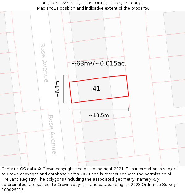 41, ROSE AVENUE, HORSFORTH, LEEDS, LS18 4QE: Plot and title map