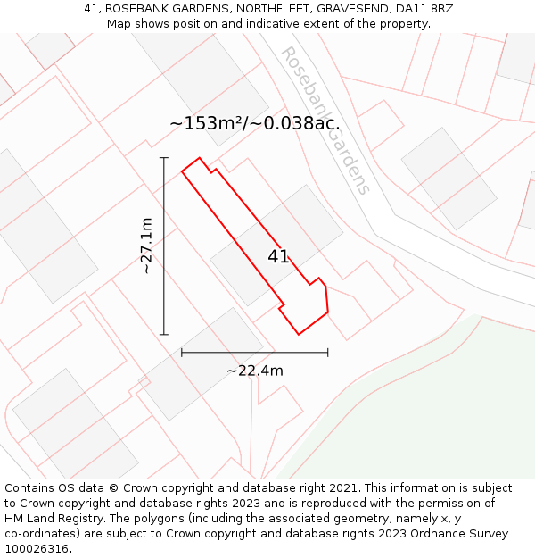 41, ROSEBANK GARDENS, NORTHFLEET, GRAVESEND, DA11 8RZ: Plot and title map