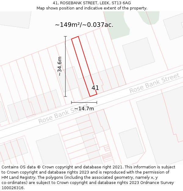 41, ROSEBANK STREET, LEEK, ST13 6AG: Plot and title map