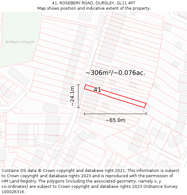 41, ROSEBERY ROAD, DURSLEY, GL11 4PT: Plot and title map