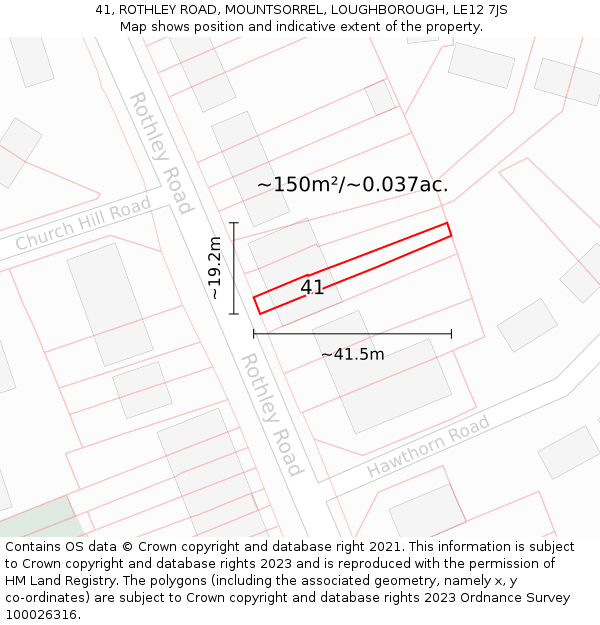 41, ROTHLEY ROAD, MOUNTSORREL, LOUGHBOROUGH, LE12 7JS: Plot and title map