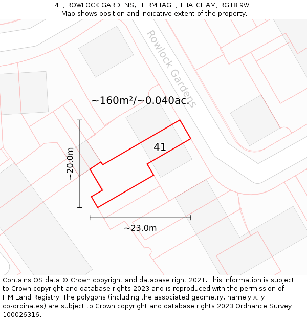 41, ROWLOCK GARDENS, HERMITAGE, THATCHAM, RG18 9WT: Plot and title map