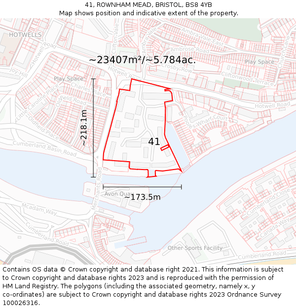 41, ROWNHAM MEAD, BRISTOL, BS8 4YB: Plot and title map