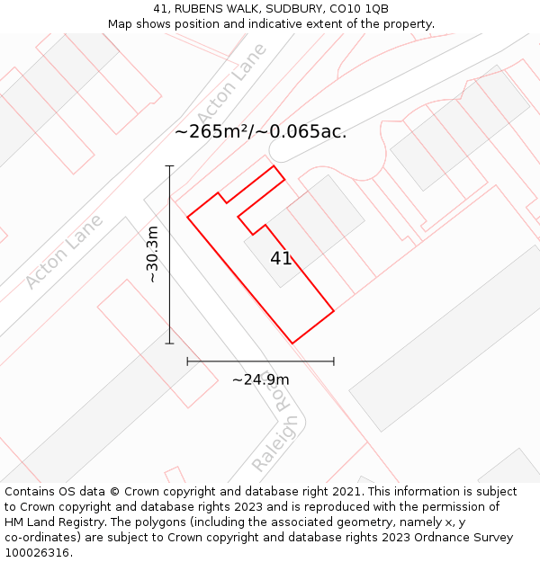 41, RUBENS WALK, SUDBURY, CO10 1QB: Plot and title map