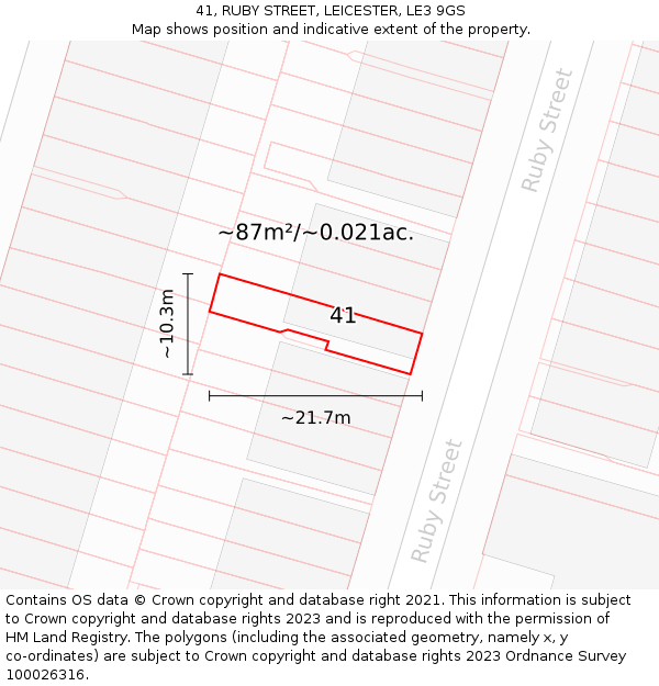 41, RUBY STREET, LEICESTER, LE3 9GS: Plot and title map