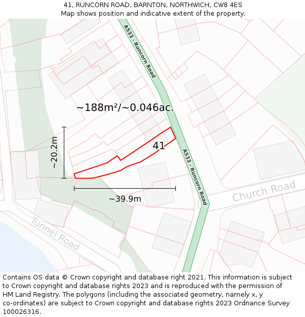 41, RUNCORN ROAD, BARNTON, NORTHWICH, CW8 4ES: Plot and title map
