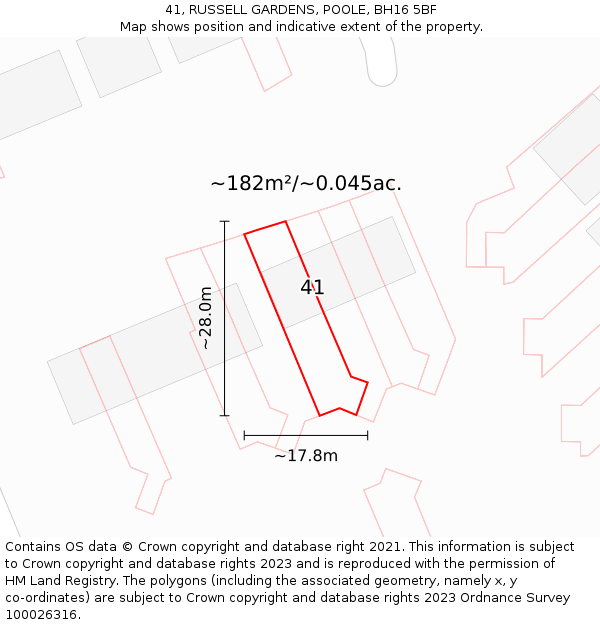 41, RUSSELL GARDENS, POOLE, BH16 5BF: Plot and title map