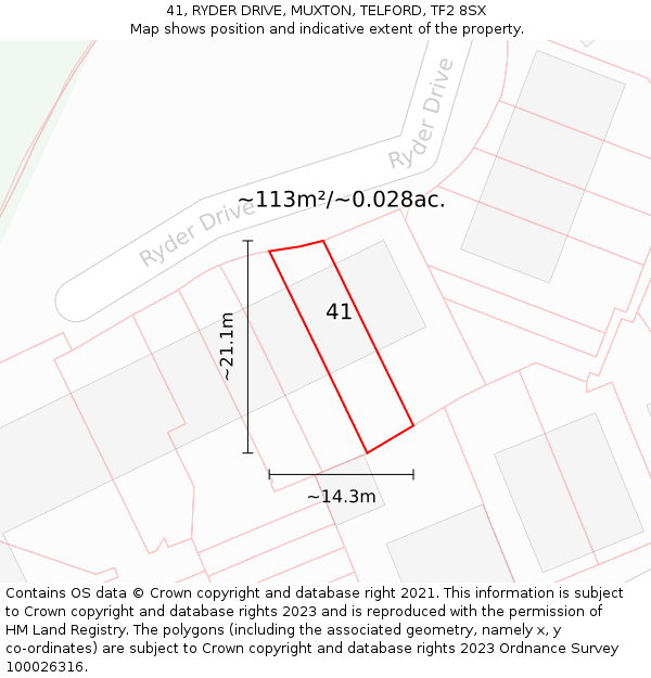 41, RYDER DRIVE, MUXTON, TELFORD, TF2 8SX: Plot and title map