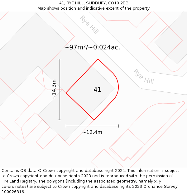 41, RYE HILL, SUDBURY, CO10 2BB: Plot and title map