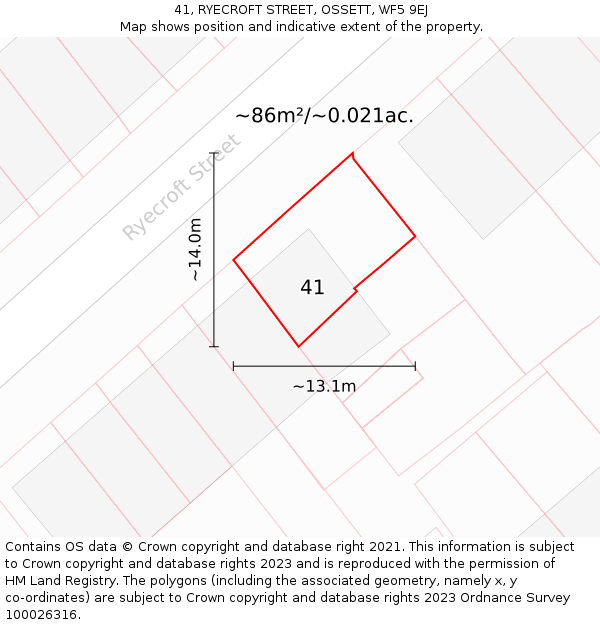 41, RYECROFT STREET, OSSETT, WF5 9EJ: Plot and title map