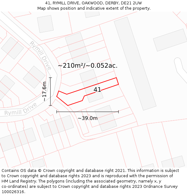 41, RYMILL DRIVE, OAKWOOD, DERBY, DE21 2UW: Plot and title map