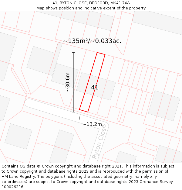 41, RYTON CLOSE, BEDFORD, MK41 7XA: Plot and title map