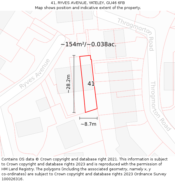 41, RYVES AVENUE, YATELEY, GU46 6FB: Plot and title map