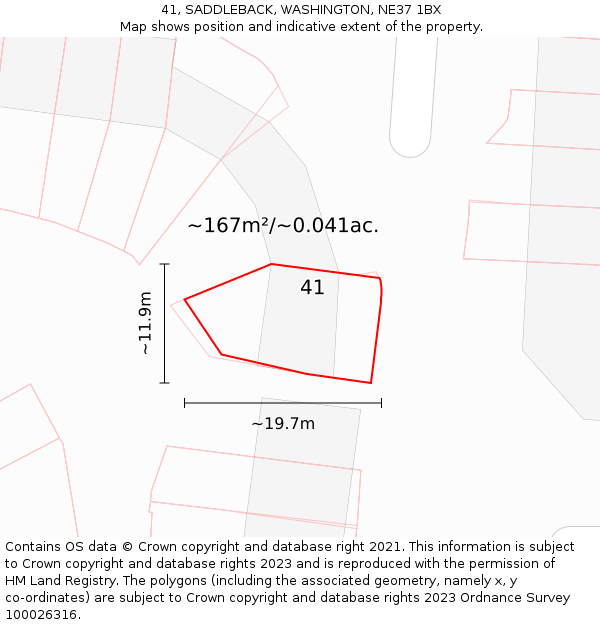 41, SADDLEBACK, WASHINGTON, NE37 1BX: Plot and title map