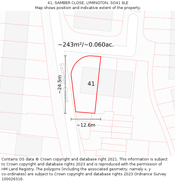 41, SAMBER CLOSE, LYMINGTON, SO41 9LE: Plot and title map