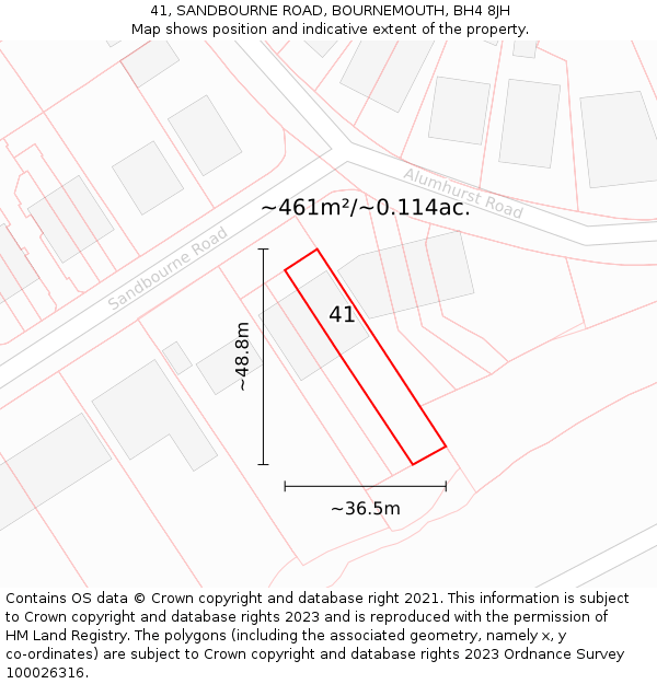 41, SANDBOURNE ROAD, BOURNEMOUTH, BH4 8JH: Plot and title map